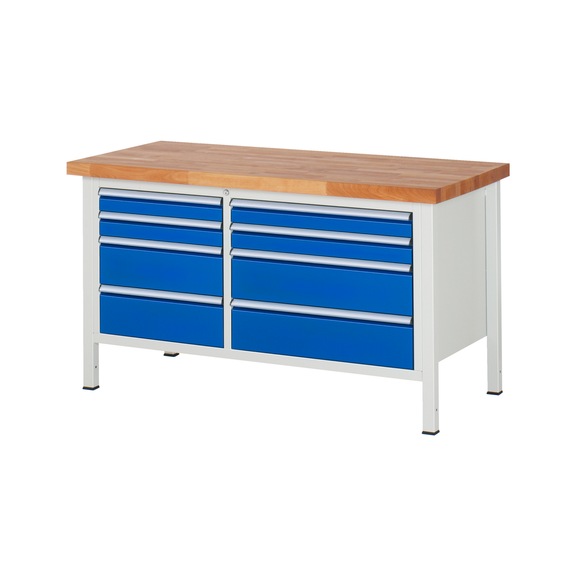 RAU Werkbank 1500x700x840mm 8xSchublade-Teilauszug Serie 8654A2 - Werkbank Serie 8000 Gestellbauweise