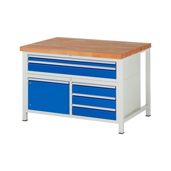 RAU Werkbank 1250x900x840mm 5xSchublade-Teilauszug 1xTüre Serie 8922A2 - Werkbank Serie 8000 Gestellbauweise
