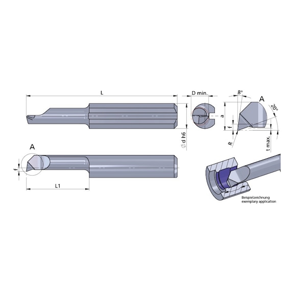 L055.6-15/AL41F DÜMMEL, Ultramini Schneideinsatz Ø6x30; L1=15; R=0.05; tmax=0.5 - Typ 055, Ultramini Schneideinsatz