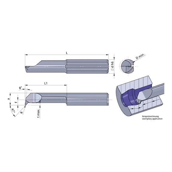 R047.6-30/K10F DÜMMEL, Ultramini Schneideinsatz Ø6x45; L1=30; R=0.1; 47° - Typ 047, Ultramini Schneideinsatz