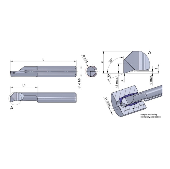 R090.5-20/AL41F DÜMMEL, Ultramini Schneideinsatz Ø5x35; L1=20; R=0.15; 90° - Typ 090, Ultramini Schneideinsatz