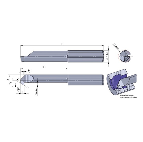 L080.0007-30/CN45F DÜMMEL, Ultramini Schneideinsatz Ø7x45; L1=30; R=0.2; tmax=2.5 - Typ 080, Ultramini Schneideinsatz