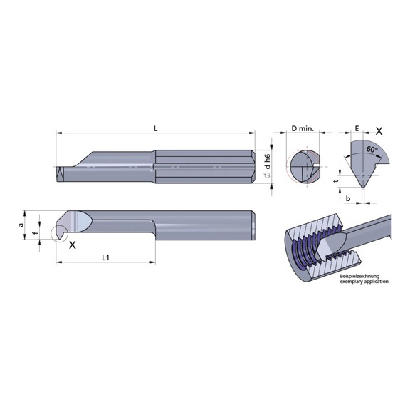 L005.0407-15/AL41F DÜMMEL, Ultramini Gewindedrehen Ø5x30; L1=15; 60°; p=0.75 - Typ 005, Ultramini Gewindedrehen Schneideinsatz