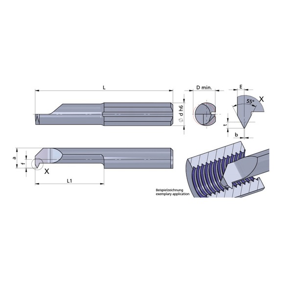 L005.5548-15/CN45F DÜMMEL, Ultramini Schneideinsatz Ø5x30; L1=15; Whitworth 55° - Typ 005, Ultramini Gewindedrehen Schneideinsatz
