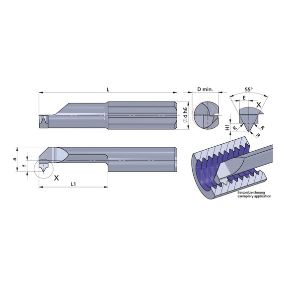 R106.5528-15/AL41F DÜMMEL, Ultramini Gewindedrehen Ø6x30; Withworth 55°; L1=15 - Typ 106, Ultramini Gewindedrehen Schneideinsatz