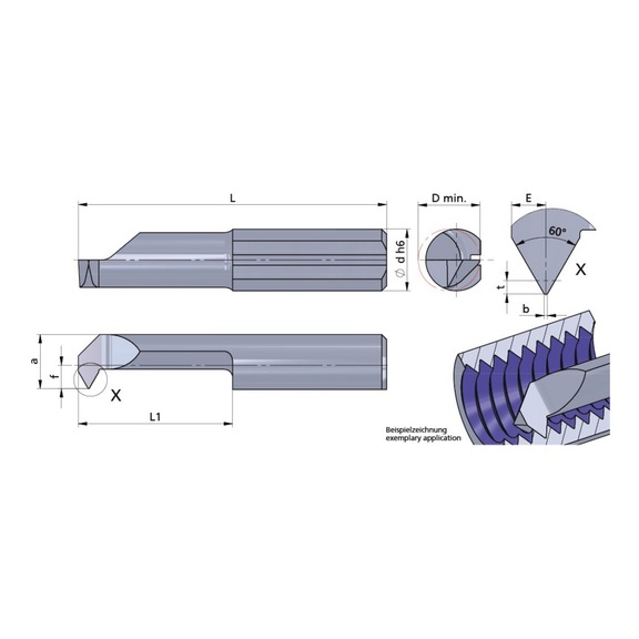 L006.NP18-15/AL41F DÜMMEL, Ultramini Gewindedrehen Ø6x30; L1=15; p=1.411; 60° - Typ 006, Ultramini Schneideinsatz