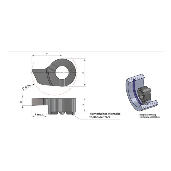 RS55.150.00/AL41F DÜMMEL, Minicut Schneideinsatz b=1.50+0.03, tmax.5.5, Dmin.16 - Typ S55, Minicut Schneideinsatz