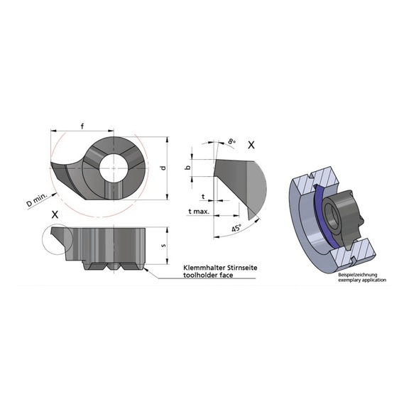 RS09.0810.45/AL41F DÜMMEL, Minicut Schneideinsatz b=1.0 45° tmax=1.5 t=0.2 - Typ S09, Minicut Schneideinsatz