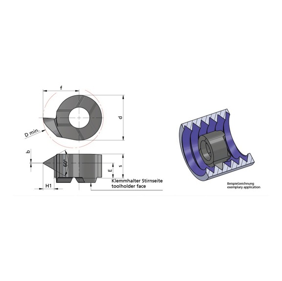 RS08.NP27.02/AL41F DÜMMEL, Minicut Gewindedrehen NPT-Vollprofil p=0.940 - Typ S08, Minicut Schneideinsatz