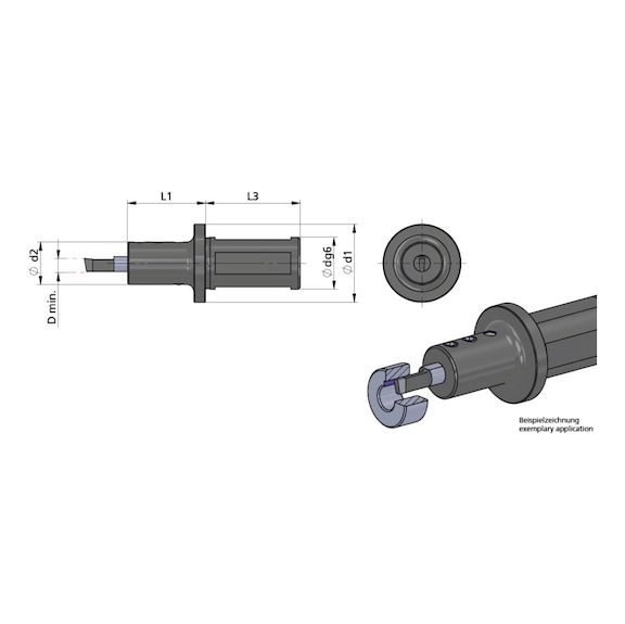 NHU.0032.1 DÜMMEL, Klemmhalter Nutstoßen Ø32x73 d2=20 Ømin=6 - Typ NHU, Klemmhalter Nutstoßen