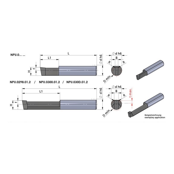 NPU.050H.02.2/AL41F D&Uuml;MMEL, Schneidplatte NPU DIN6885 (h9) b=5.02 R0.20 L1=25 - Typ NPU, Schneideinsatz Nutsto&szlig;en