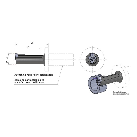 NHV.15.0015.1 DÜMMEL, Klemmhalter Nutstoßen Ø15x78 L2=40 Ømin=15 - Typ NHV.15, Klemmhalter Nutstoßen