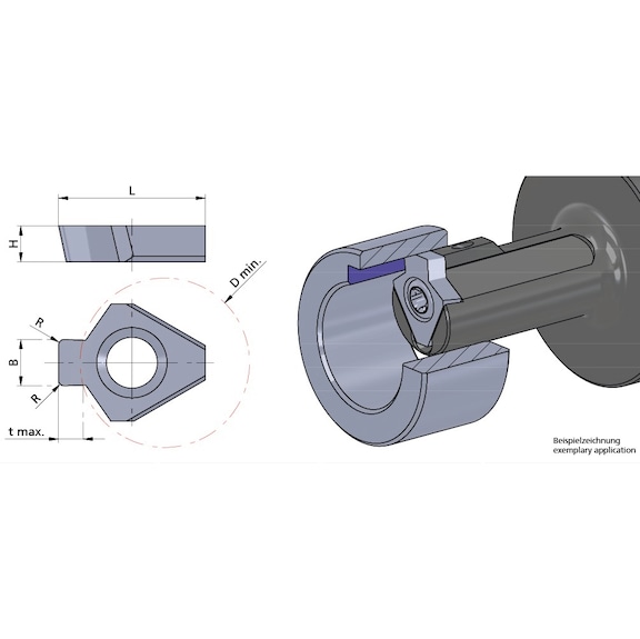NV15.040D.02/AL41F DÜMMEL, Schneidplatte NV15 DIN6885 Toleranz D9 b=4.05+-0.01 R=0.2 tmax=2.3 - Typ NV15, Schneideinsatz Nutstoßen