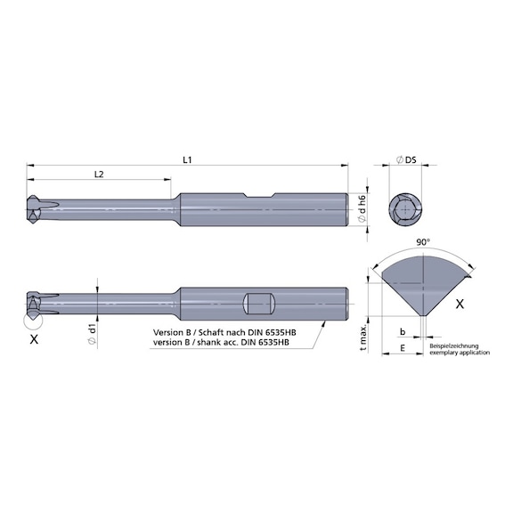 MB8.4545.02-25/AL41 DÜMMEL, Mikromill Schneideinsatz 2x45° Dm8x68 L1=25.4 - Typ MB8, Mikromill Schneideinsatz