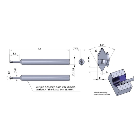 MA3.0060.01-8/AL41F DÜMMEL, Mikromill Schneideinsatz Dm3x32 L1=8.1 P=0.60 - Typ MA3, Mikromill Schneideinsatz