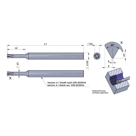 MA4.VP050-8/P18C DÜMMEL, Mikromill Schneideinsatz Ø4x44; L2=8; P=0.5; Z=3 - Typ MA4.VP / MA6.VP, Mikromill Schneideinsatz