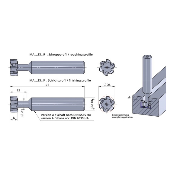 MA16.TS11R-25/P18C DÜMMEL, Mikromill XL T-Nut DIN650 Ø16h6x82; b=11.0; L2=25; Z=6 - Typ MA10.TS / MA12.TS / MA16.TS, Mikromill Schneideinsatz