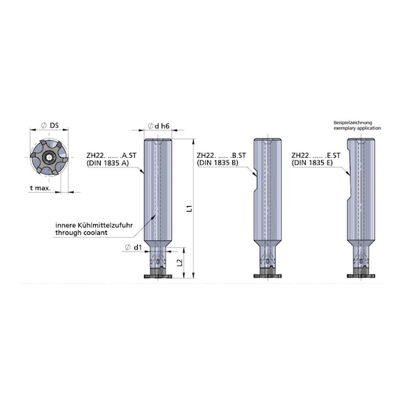 ZH22.1612.24.B.ST DÜMMEL, Minimill Fräserschaft D=16x80 L2=24 d1=12 - Typ ZH22, Minimill Fräserschaft