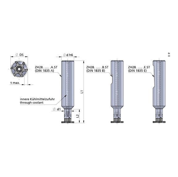 ZH28.2014.35.B.ST DÜMMEL, Minimill Fräserschaft D=20x100 L2=35.7 d1=14 - Typ ZH28, Minimill Fäserschaft
