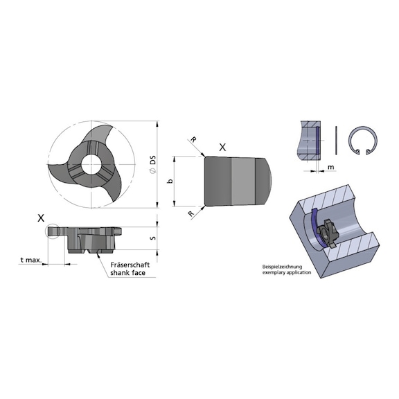 Z22.0250.02/AL41F DÜMMEL, Minimill Schneideinsatz D=22 b=2.5+0.02 R=0.2 tmax=4.5 - Typ Z22, Minimill Schneideinsatz