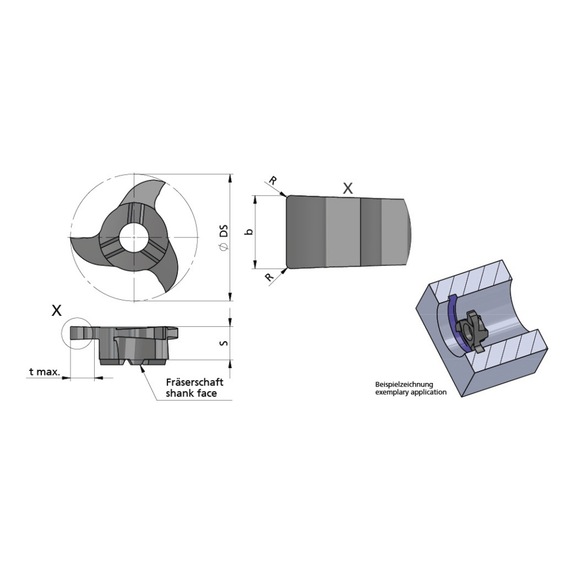 Z25.0250.02/AL41F DÜMMEL, Minimill Schneideinsatz D=25 b=2.5+0.02 R=0.2 tmax=5.0 - Typ Z25, Minimill Schneideinsatz