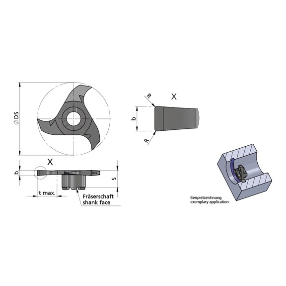 Z32.0250.02/AL41F DÜMMEL, Minimill Schneideinsatz D=32 b=2.5+0.02 R=0.2 tmax=8.5 - Typ Z32, Minimill Schneideinsatz