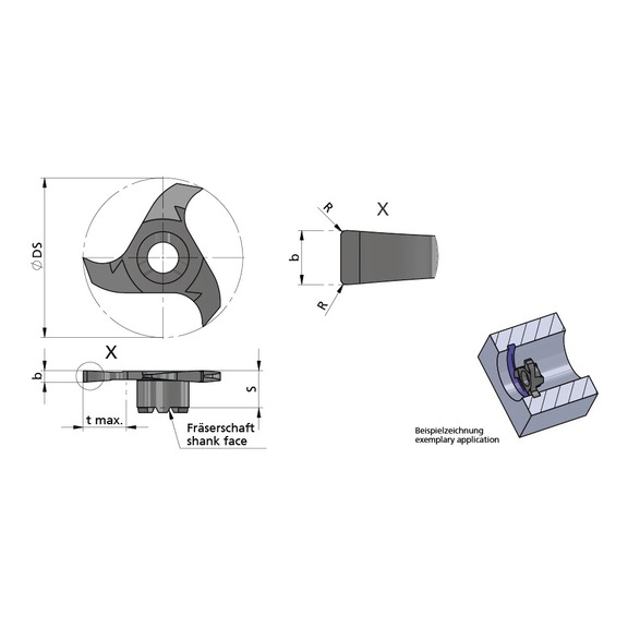 Z33.120.42.10/AL41F DÜMMEL, Minimill Schneideinsatz Ø=33 b=1.2-0.02 R=0.2 tmax=10mm - Typ Z33, Minimill Schneideinsatz