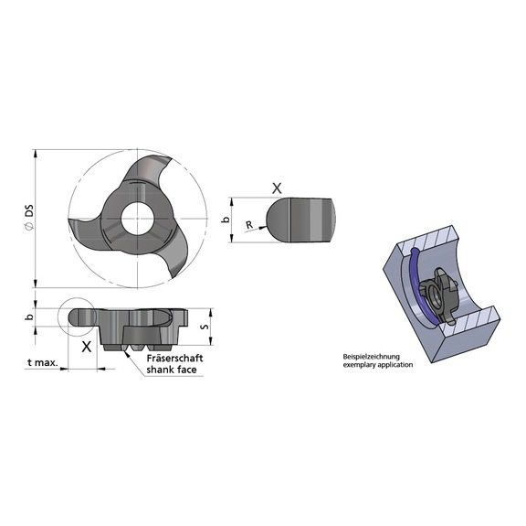 Z12.0011.22/AL41F DÜMMEL, Minimill Schneideinsatz D=12mm R=1.1 b=2.20+0.03 - Typ Z12, Minimill Schneideinsatz