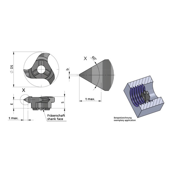 Z12.0720.01/AL41F DÜMMEL, Minimill Schneideinsatz D=12mm P=1.0-2.0 Teilprofil - Typ Z12, Minimill Schneideinsatz