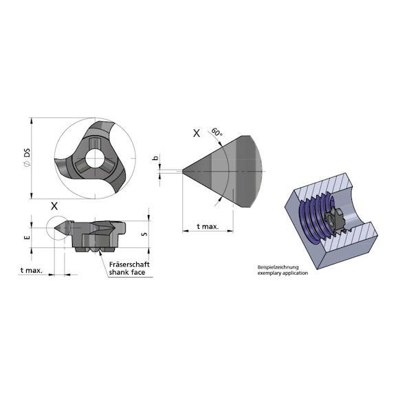 Z18.1835.01/AL41F DÜMMEL, Minimill Schneideinsatz D=18mm P=3.0-5.5 Teilprofil - Typ Z18, Minimill Schneideinsatz