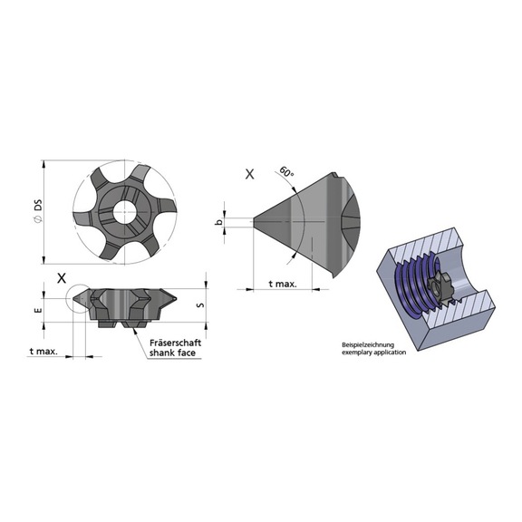 Z618.0720.01/AL41F DÜMMEL, Minimill Schneideinsatz D=18 p=1.0-2.0 Teilprofil 6-Sch - Typ Z618, Minimill Schneideinsatz