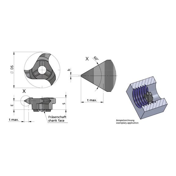 Z22.0720.01/AL41F DÜMMEL, Minimill Schneideinsatz D=22 p=1.0-2.0 Teilprofil - Typ Z22, Minimill Schneideinsatz