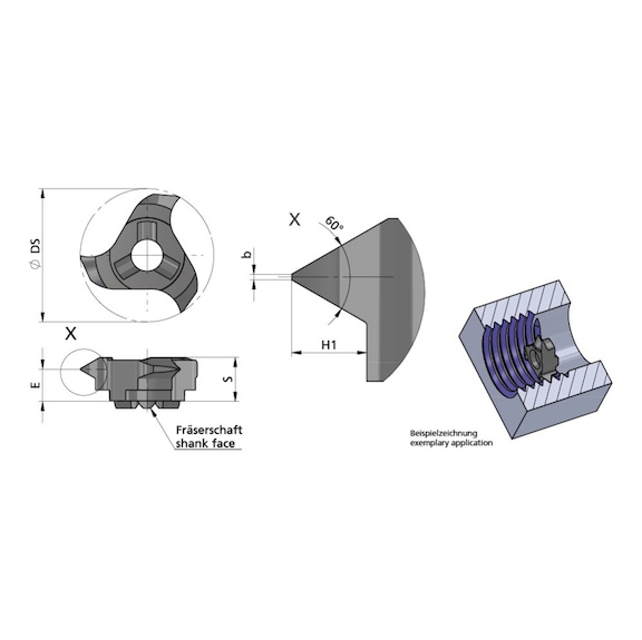 Z22.1630.02/AL41F DÜMMEL, Minimill Schneideinsatz D=22 p=3.0 Vollprofil - Typ Z22, Minimill Schneideinsatz