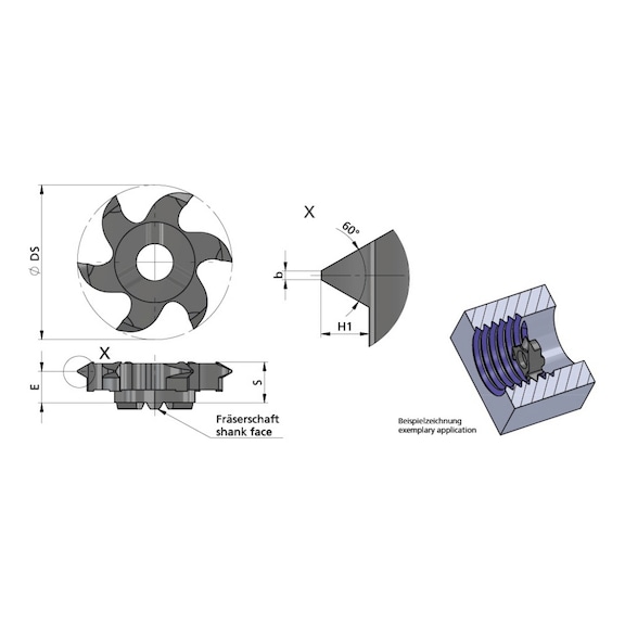 Z622.0917.02/AL41F DÜMMEL, Minimill Schneideinsatz ØDs=21.7mm P=1.75 - Typ Z622, Minimill Schneideinsatz