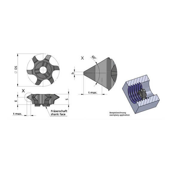 Z628.1525.01/AL41F D&Uuml;MMEL, Minimill Schneideinsatz D=28 p=1.5-2.5 Teilprofil 6-Sch - Typ Z628, Minimill Schneideinsatz