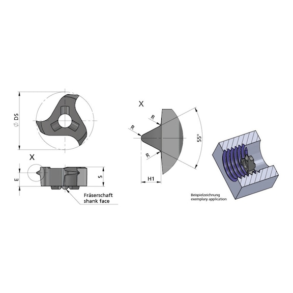Z12.1118.14/AL41F DÜMMEL, Minimill Schneideinsatz D=12mm P=1.81 Vollprofil Withwo - Typ Z12, Minimill Schneideinsatz