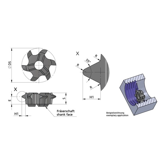 Z614.5511.02/AL41F DÜMMEL, Minimill Schneideinsatz ØDs=13.7 p=2.31 11 Gang - Typ Z614, Minimill Schneideinsatz