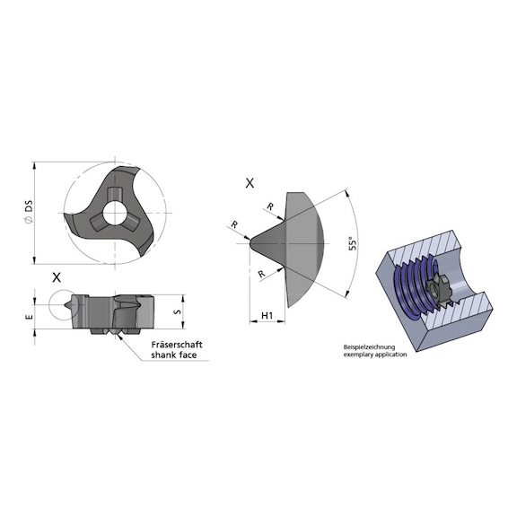 Z22.5511.02/AL41F DÜMMEL, Minimill Schneideinsatz D=22 p=2.3 Vollprofil - Typ Z22, Minimill Schneideinsatz