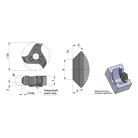 Z12.4545.35/AL41F DÜMMEL, Minimill Schneideinsatz D=12 s=3.5, b=1.2+0.03, 2x45° - Typ Z12, Minimill Schneideinsatz