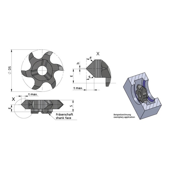 Z614.1515.02/AL41F DÜMMEL, Minimill Schneideinsatz ØDs=13.7 2x15° tmax0.35 - Typ Z614, Minimill Schneideinsatz