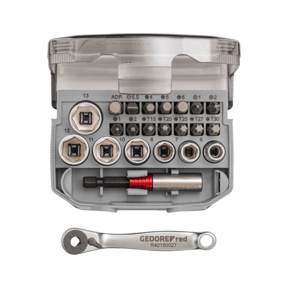 GEDORE RED Steckschlüssel-Satz 1/4 Zoll 6-13 mm +Bits 23-teilig 3300026 - Steckschlüsselsatz (Metallkasten, kombi.)