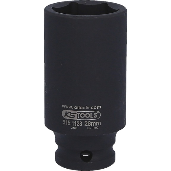 1/2 inch hex power socket, long, 28 mm on hanger - 1/2 inch hex power socket