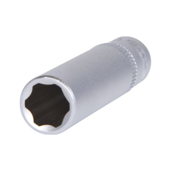 1/4 inch socket, long, 8 mm on hanger - 1/4 inch socket