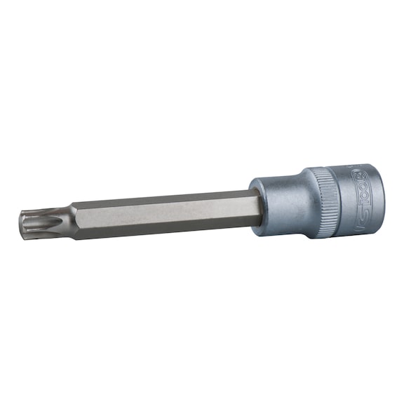 1/2 inch TX bit socket, long, T15 on hanger - 1/2 inch Torx bit socket