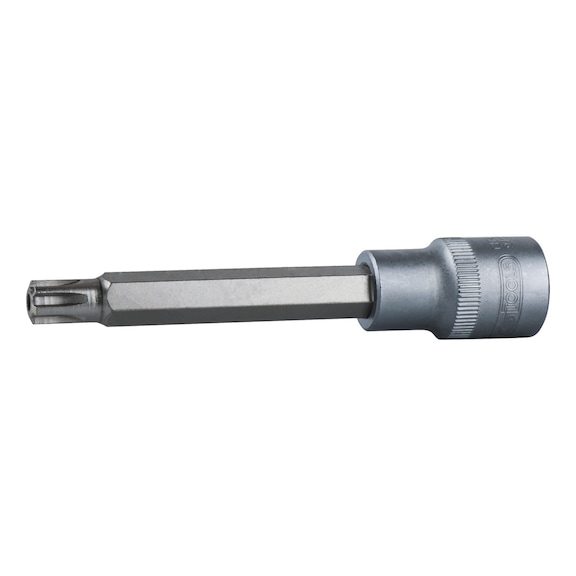 1/2 inch RIBE bit socket with front hole, long, M12 on hanger - 1/2 inch bit socket RIBE with end hole