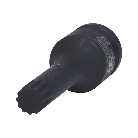 1/2 inch power bit socket multi-tooth, long, M12 on hanger - 1/2 inch power bit socket