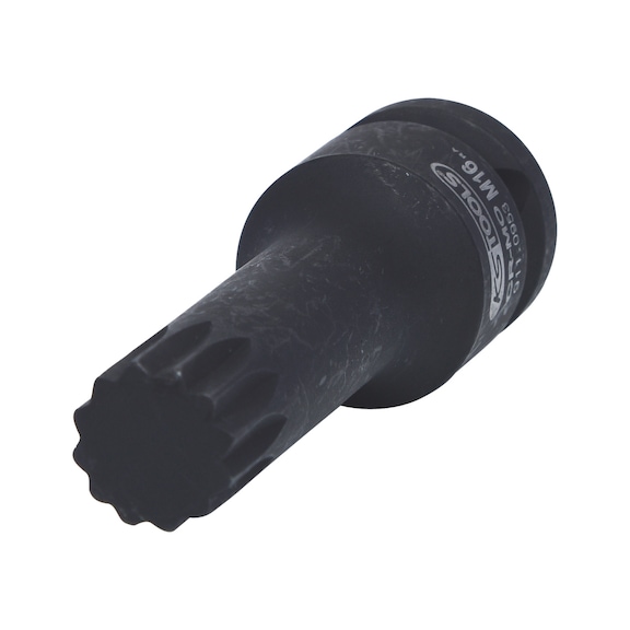 1/2 inch multi-tooth power bit socket, long, M16 on hanger - 1/2 inch power bit socket