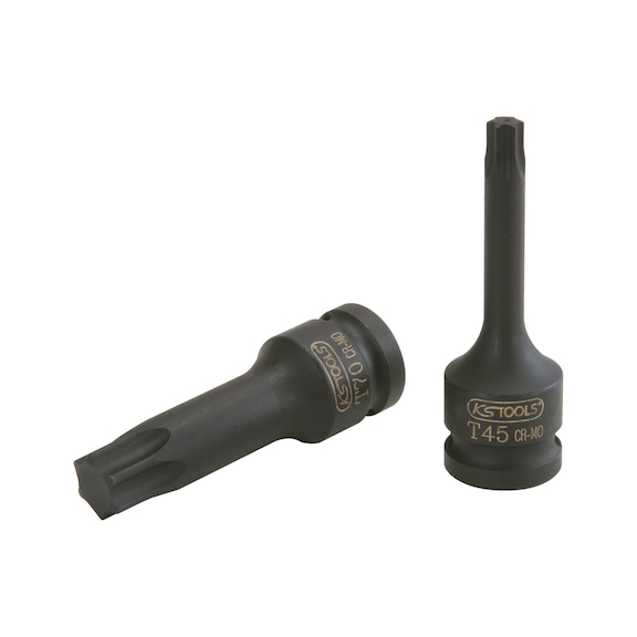 1/2 inch power bit socket TX, long, T55 on hanger - 1/2 inch power bit socket Torx