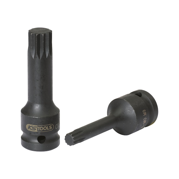 1/2 inch power bit socket, multi-tooth, long, M4 on hanger - 1/2 inch power bit socket