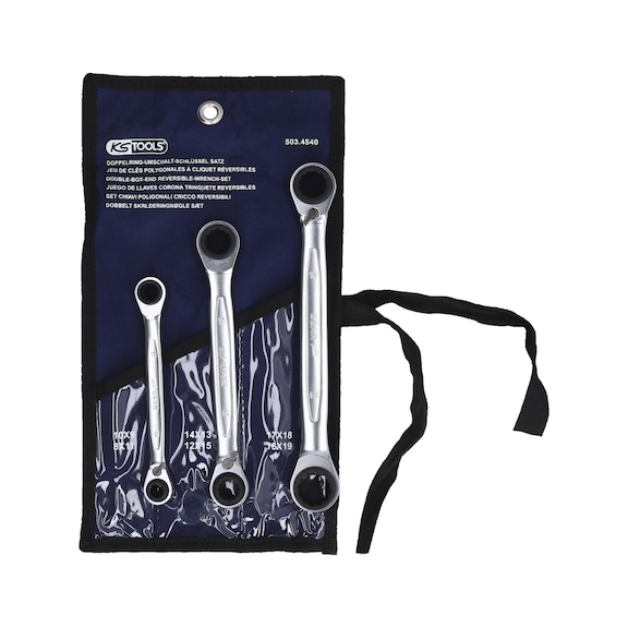 4-in-1 GEARplus reversible double ratchet ring spanner set, 3-piece - Combination spanner set